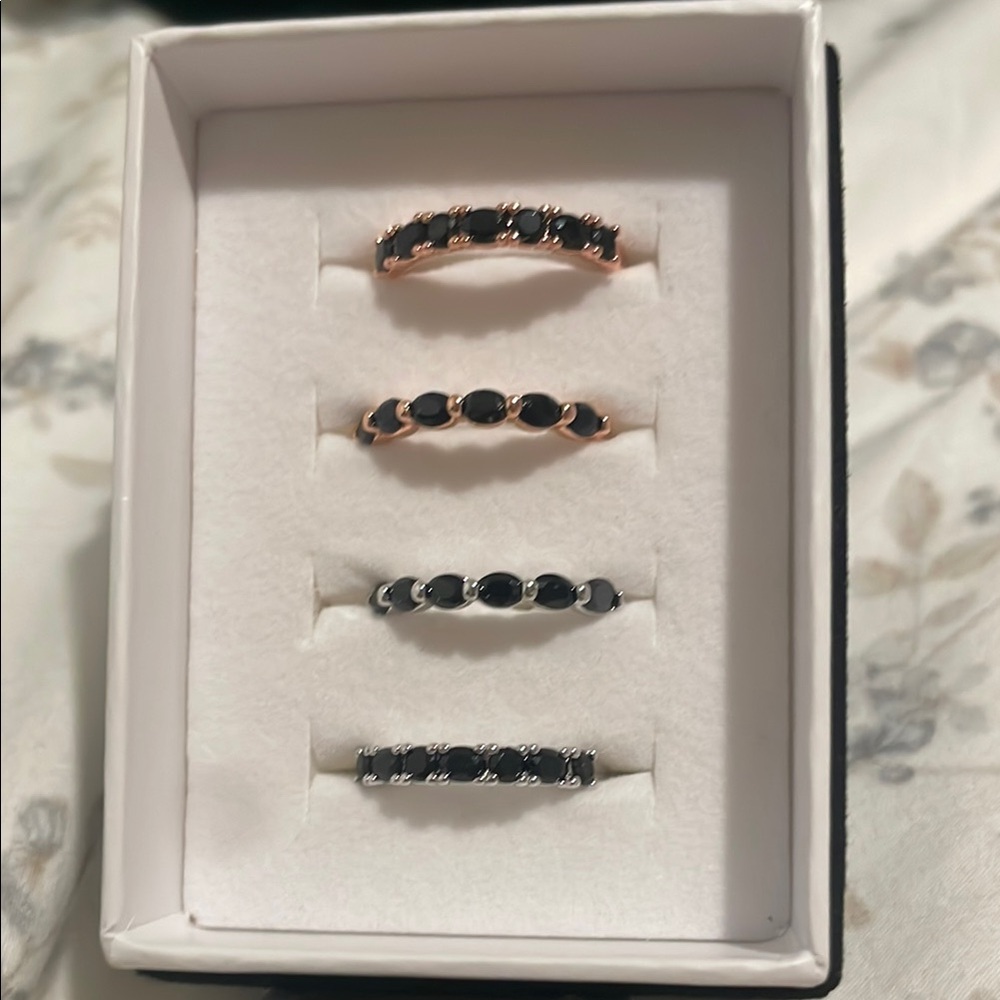 Black Stone Band Rings Set